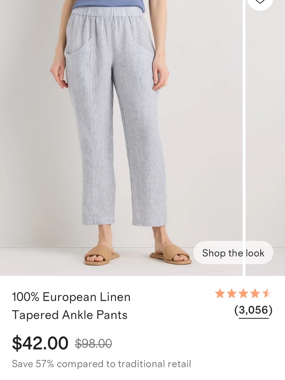 Quince Women's Cropped Pinstripe Linen Blend Pants in Light Gray and White